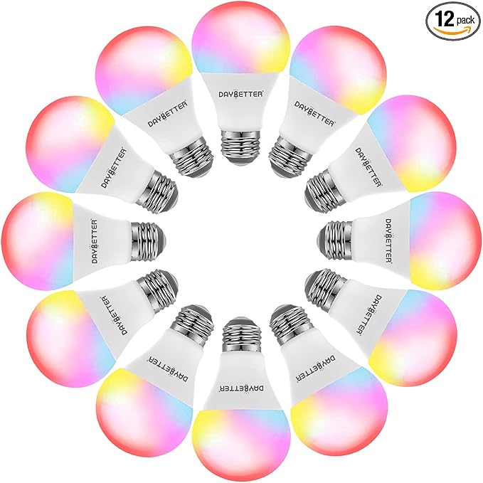 DAYBETTER Tuya Smart Light Bulbs, RGBCW WiFi Color Changing Led Bulbs Compatible with Alexa and Google Home Assistant, A19 E26 9W 800LM Multicolor Led Light Bulb, No Hub Required, Light Bulbs 12 Pack