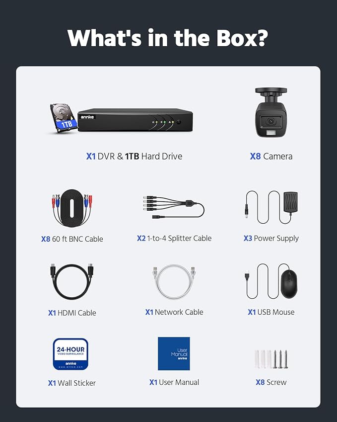 ANNKE 3K Lite Wired Security Camera System Outdoor with AI Human/Vehicle Detection, 8CH H.265+ DVR and 8 x 1920TVL 2MP IP67 Home CCTV Cameras with Smart Dual Light, Color Night Vision, 1TB Hard Drive