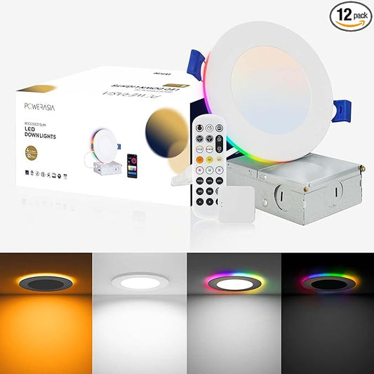 12 Pack 4 Inch Smart LED Recessed Lighting with RGB Back Light, 9W 850LM Smart LED Recessed Lights with Junction Box, 2700K-6000K Color Changing Work with Google Assistant/Siri, Hub INCL