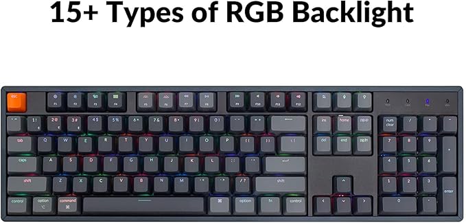 Keychron K10 RGB Full Size Layout Hot-Swappable Mechanical Keyboard for Mac Windows, Multitasking 104-Key Bluetooth Wireless/USB Wired Gaming Keyboard with K Pro Brown Switch Aluminum Frame