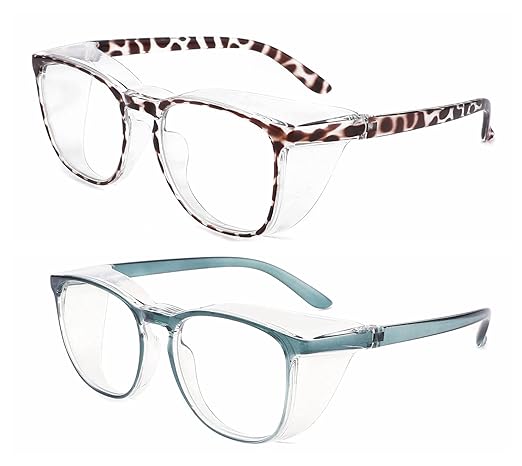 Alsenor Safety Glasses Anti Fog Goggles Protective Eyewear Blue Light Blocking Anti Dust UV Protection Glasses For Men Women (2 Pack(new-leopard+new-Blue))