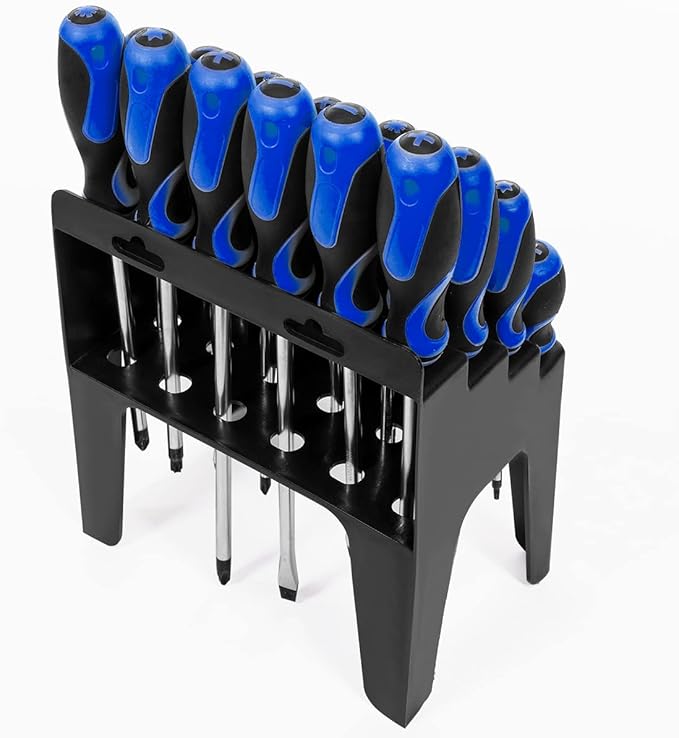 Stark USA 26-piece Screwdriver Stand Slotted Philips Pozi Star Organizing Set Magnetic Tip Screw Driver Rack, Blue/Black