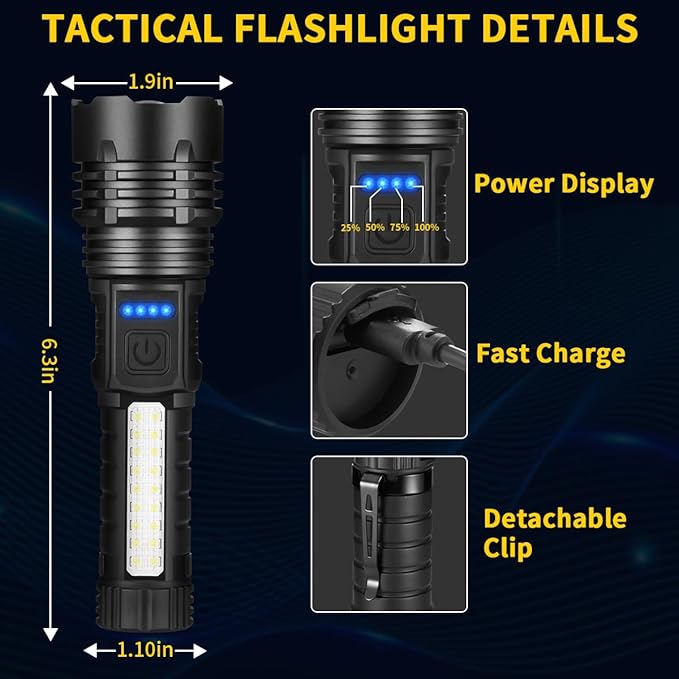 Rechargeable Flashlights High Lumens, 7Mode Flashlights Rechargeable, Super Bright Flashlight, Adjustable Tactical Flashlight, High Powered Flash Light, LED Flashlight for Emergency Home 4Pack