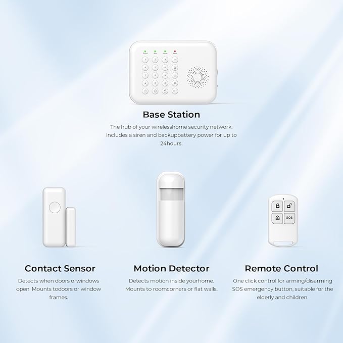 Wireless Home Security System with APP Alert, Smart 4G/WiFi Door Alarm System, Motion/Window Sensor Alarm, Compatible with Alexa