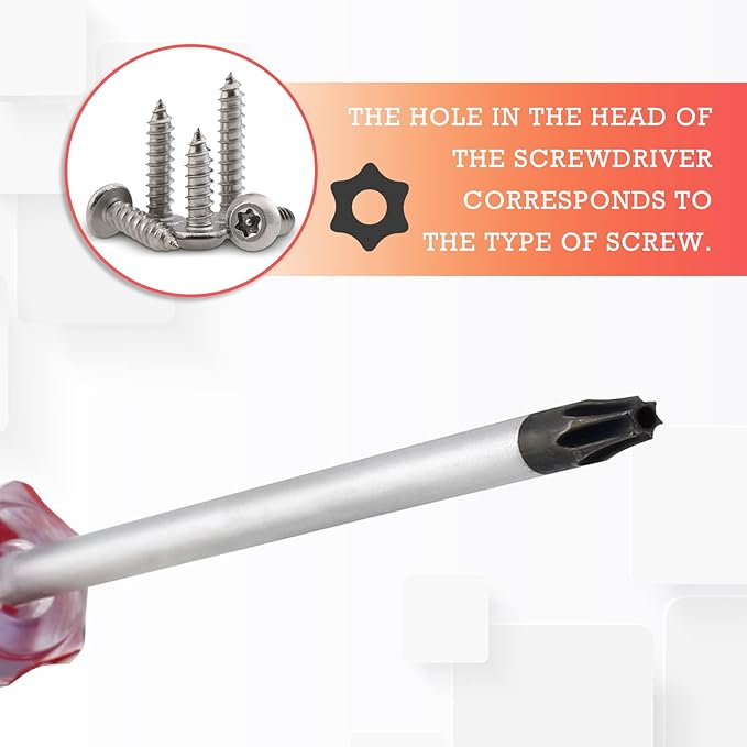 T20 Torx Security Screwdriver with Magnetic Tip Plastic Grip, Torx Screwdriver for Computer Repairing, Home Appliances(Red, 178mm/ 7")
