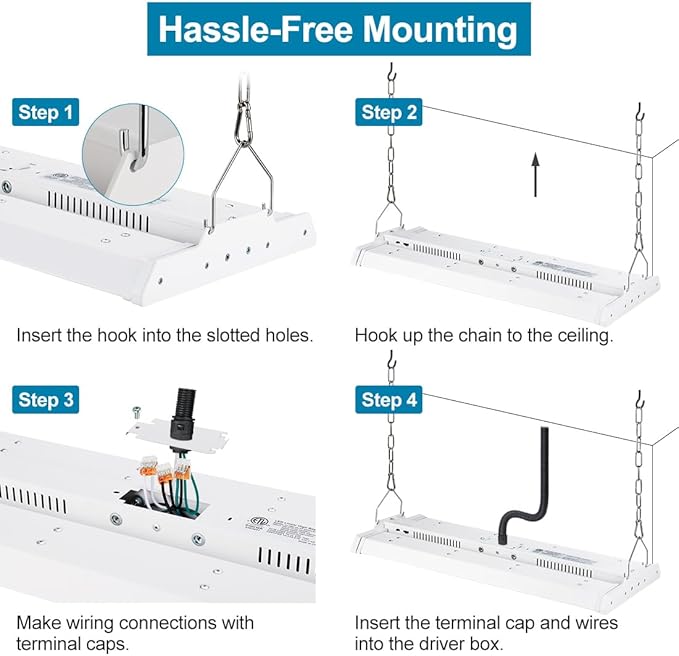 High Bay LED Shop Light 2 Pack 2FT 200W 28000LM, 4000K/5000K Selectable 100-277V, Linear High Bay Lights for Warehouse Workshop Supermarket Stadium, Power Tunable 200W/150W/100W, ETL