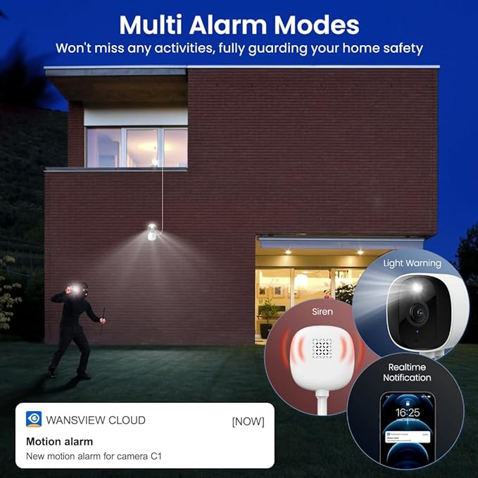 2K Cameras for Home Security-Outdoor/Indoor Camera for Dog/Cat/Pet/Nanny/Baby, Color Night Vision, White Light, Siren, 24/7 SD Recordings, Works with Alexa/Google Home, C1 (C1-White-4pack-2.4G)