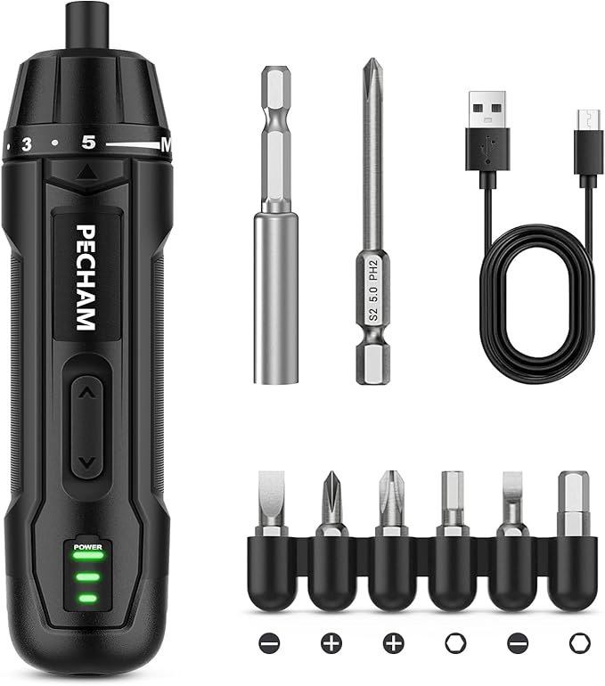 PECHAM 3.6V 2000mAh Cordless Screwdriver,Electric Screwdriver,350 RPM&5 Torque 5Nm,TYPE-C Charging, 8 Pcs Bits for Home Repairs,Portable Compact Design,Gifts for Men Him Dad Boyfriend
