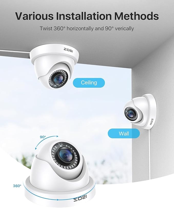 ZOSI 2MP 1920TVL Hybrid 4 in 1 TVI CVI AHD CVBS Security Camera,1080P HD Weatherproof Outdoor Indoor Surveillance Cam,Night Vision,For 960H,720P,1080P,5MP,4K analog DVR - White