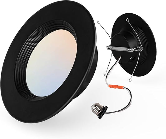 1 Pack 5/6 Inch Black LED Can Lights Retrofit Recessed Lighting, 5CCT 6 Inch Recessed Lights Selectable 2700K-6000K Dimmable, 12W=75W, 1200LM Downlight with Metal Smooth Trim-ETL and Energy Star