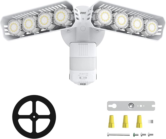 SANSI 7000LM Brightness Motion Sensor Outdoor Light,Dusk to Dawn LED Flood Light,54W 5000K 700W Equiv IP65 Floodlight with Adjustable 2 Heads 8 Lights More Energy Efficient for Garage,Yard (White)