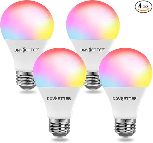 DAYBETTER Tuya Smart Light Bulbs, RGBCW Wi-Fi Color Changing Led Bulbs Compatible with Alexa & Google Home Assistant, A19 E26 9W 800LM Multicolor Led Light Bulb, No Hub Required, Light Bulbs 4 Pack