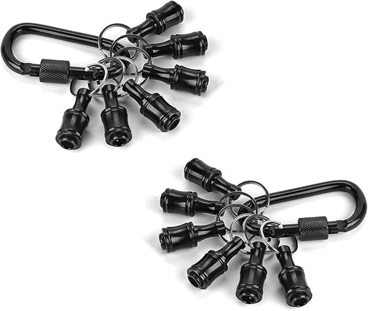 LUEXBOX 1/4 Inch Bit Holder Keychain, Hex Screwdriver Bits Holder Extension Bar, Quick Change Screw Bit Holder for Most Electric, Hand-held Screwdrivers and Drill Bits (A: Black 12pack)