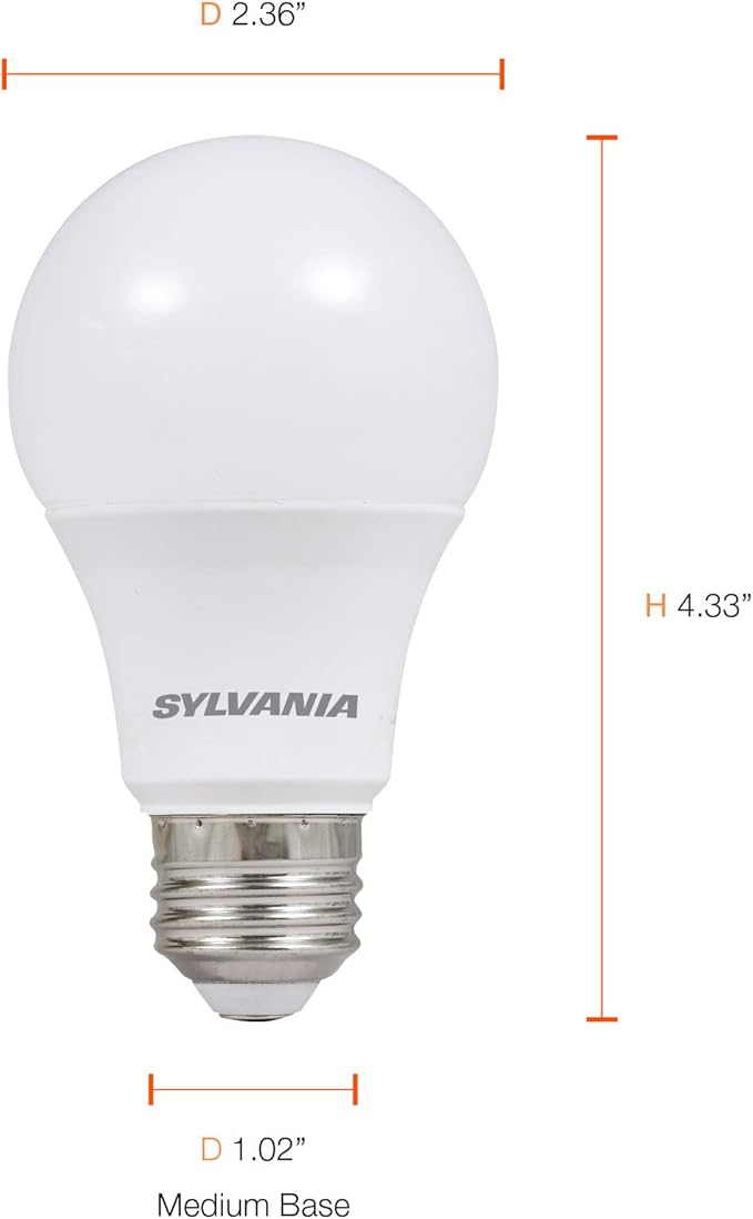 SYLVANIA LED A19 Light Bulb, 60W Equivalent, Efficient 8.5, 10 Year, W, 5000K, 800 Lumens, Frosted, Daylight - 24 Count (Pack of 1)