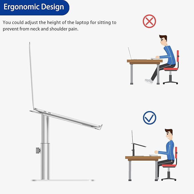 BESIGN LSX6N Laptop Stand, Ergonomic Adjustable Notebook Riser Holder, Computer Stand Compatible with Air, Pro, Dell, HP, Lenovo More 10-15.6" Laptops, Silver