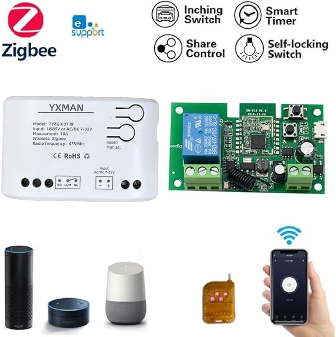 1 CH ZigBee Smart Relay Switch,USB 5V AC DC 7-32V, Work with SmartThings, Tuya (Requires ZigBee Hub)