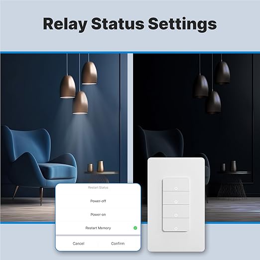 Matter WiFi Smart Light Switches, Netural Wire Required, 2.4GHz Single Pole Switch, Compatible with Alexa Assistant, Remote Control, Voice Control, No Hub Required (4 Way)