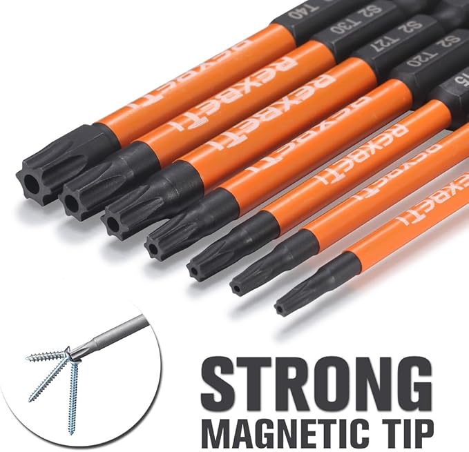 REXBETI 12 Piece Torx Head Screwdriver Bit Set, 1/4 Inch Hex Shank S2 Steel Magnetic 3 Inch Long Drill Bits, T5-T40 (Torx Head)