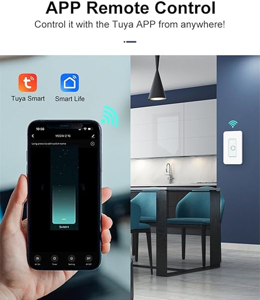 Nexete Smart Light Switch,2.4GHz Wi-Fi Single Pole Touch Switch, Timmer Voice & Smart Life App Control,Compatible with Alexa Google Assistant,Neutral Wire Required,White(Single Switch 2-Pack)