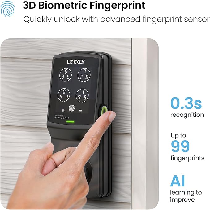 Lockly Secure Plus, Keyless Entry Door Lock, Smart Locks for Front Door, Smart Lock Deadbolt, PIN Genie® Keypad, 3D Biometric Fingerprint Sensor, Auto Lock Smart Door Lock (Matte Black)