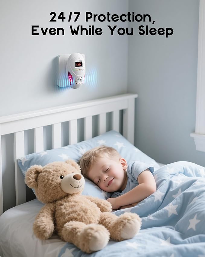 Carbon Monoxide Detectors and Natural Gas Detector, Carbon Monoxide Detectors Plug in, Dual Alarms Gas Leak Detector with Light - Natural, Co Leak Detection for Home, RV Essentials, White, 3Pcs