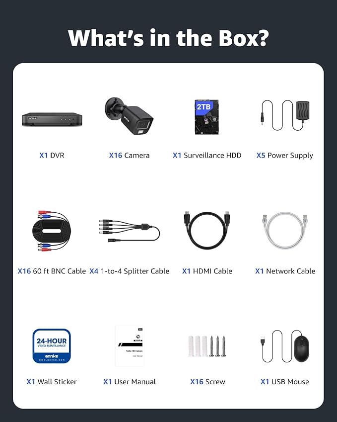 ANNKE 1080P Lite H.265+ 16CH Security Camera System, 5 in 1 Surveillance DVR and 16Pcs 1080 Outdoor Cameras, IP67 Waterproof, 2TB HDD, Smart Dual Light, View Remotely, Motion Detection