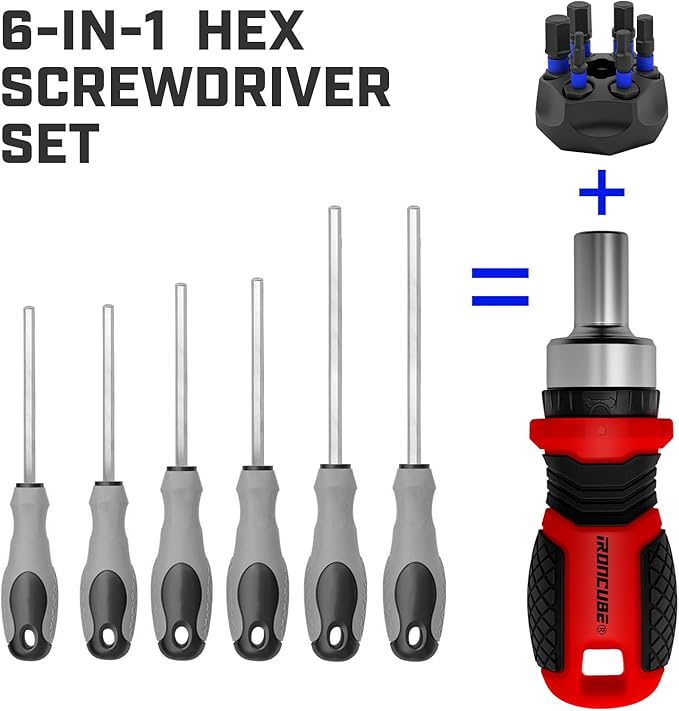 Magnetic Hex Screwdriver Set: 6 in 1 Multi Bit Drive Set with Interchangeable Ratchet Handle - Portable Repair Tool Kit for DIY Bicycle Furniture