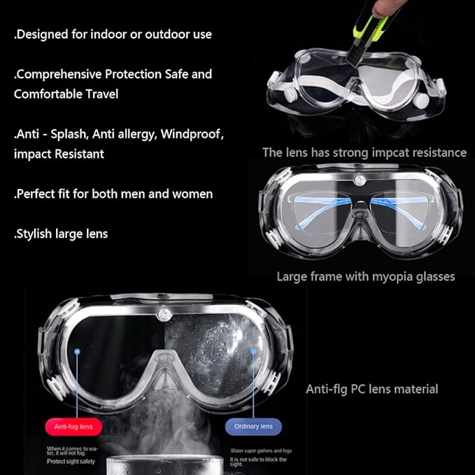 10 Pack Protective Safety Goggle for lab chemistry soft lightweight goggles over prescription glasses Anti-Splash worker construction Eye protection Science Onion Cutting and More White