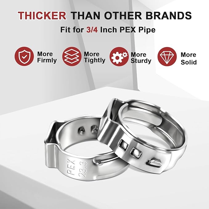 60 Pack 3/4 Inch PEX Crimp Rings, Premium 304 Stainless Steel Pex Clamps, Pex Cinch Clamp Rings with Storage Case for PEX Tubing Pipe Fitting Connections By Hydencamm(3/4"x60)