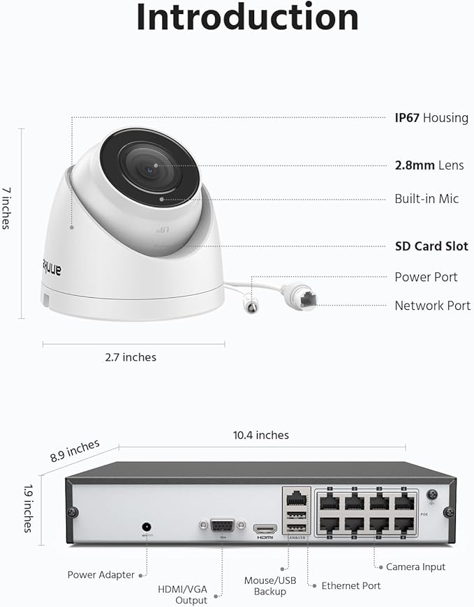 ANNKE H500 5MP PoE Security Camera System w/ 6MP 8 Channel NVR, 8 X 5MP Turret IP Cams, Support RTSP, 24-7 Hour Audio Recording, 100 FT EXIR 2.0 Night Vision, IP67 Weatherproof, Built-in 2TB HDD