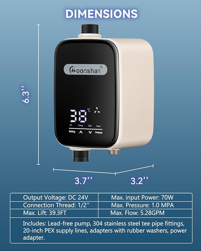 Smart Instant Hot Water Recirculating Pump Kit with Built-in Thermostat Digital Timer Under Sink Water Circulator Pump Recirculating System for Tank Water Heaters