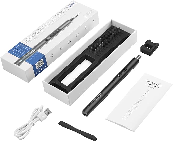 ORIA Electric Screwdriver Set, 28 in 1 Cordless Electric Screwdriver with 24 Bits, Type-C Charging, LED Lights for Smartphones, Computer, Black