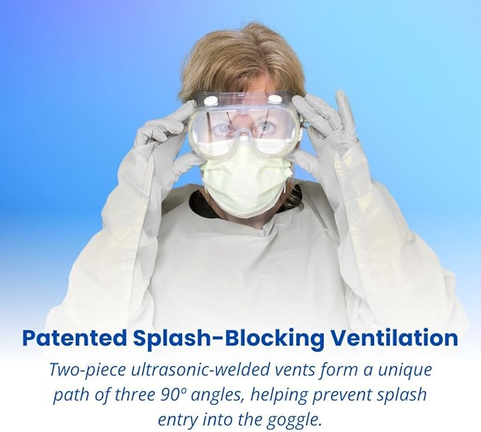 Technician Splash Goggles with Clear Lens – ANSI Z87.1+ Certified, 390° Cap Vents, Indirect Ventilation for Dust & Chemical Splash Protection