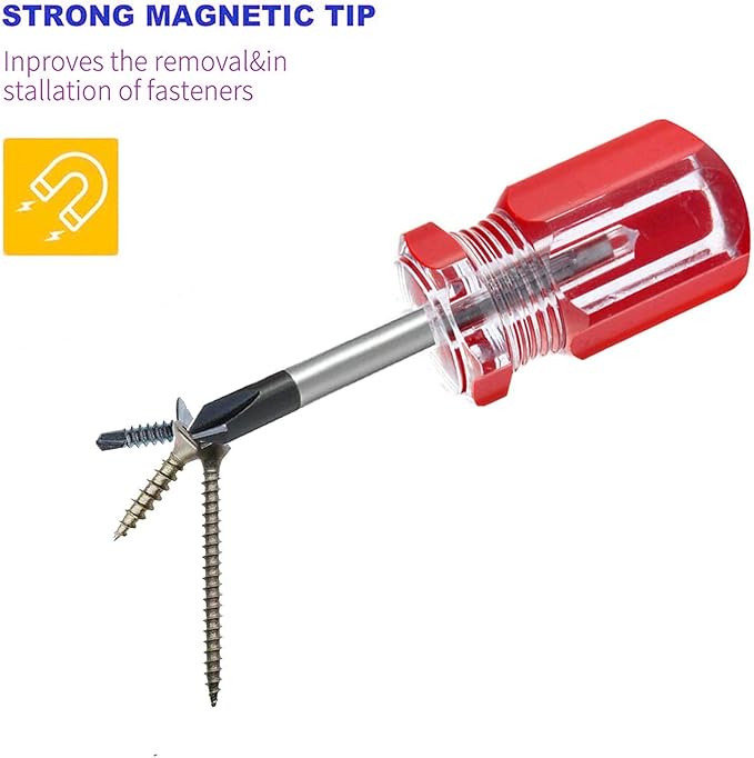 Buspoll Stubby Screwdriver – Compact Short Screwdriver for Tight Spaces, Durable Chrome-Plated Steel Construction, Easy to Use, Versatile Tool.