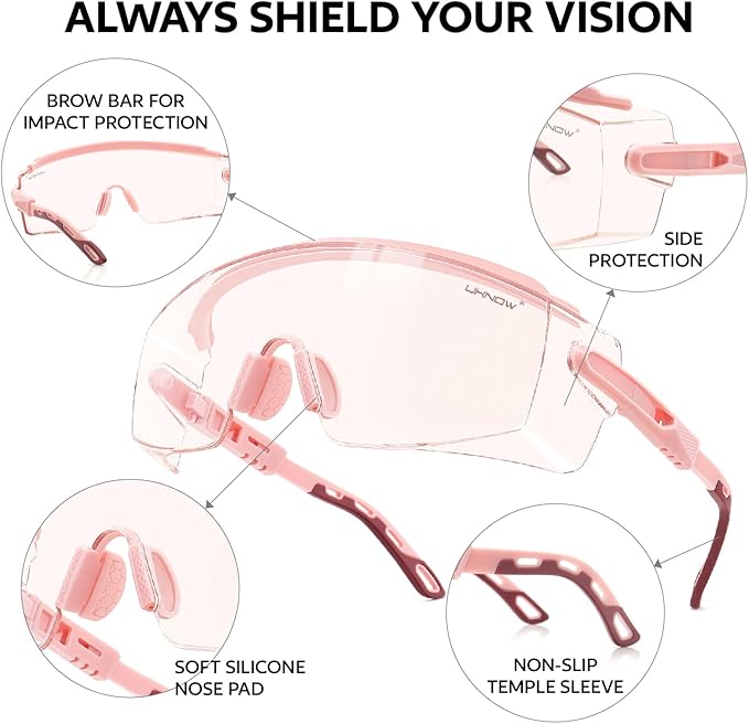 UKNOW Safety Glasses Over Eyeglasses, Anti Fog Safety Goggles ANSI Z87.1, Adjustable Protective Eyewear