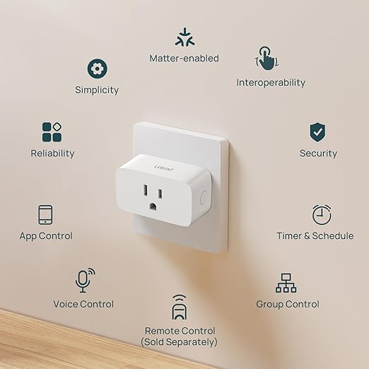 Linkind Matter Smart Plug, Work with Apple Home, Siri, Alexa, Google Home, SmartThings, Smart Outlet 15A/1800W Max, Smart Home Automation, APP Remote Control,Timer&Schedule, 2.4G Wi-Fi Only, 1 Pack