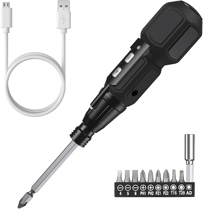 ORIA Electric Screwdriver Cordless, 12 in 1 Rechargeable Electric Screwdriver Set with 10 Bits and 1/4 inch Bit Holder, Power Repair Tool Kit with LED Lights, Charging Cable, for Phones,Toys, PC