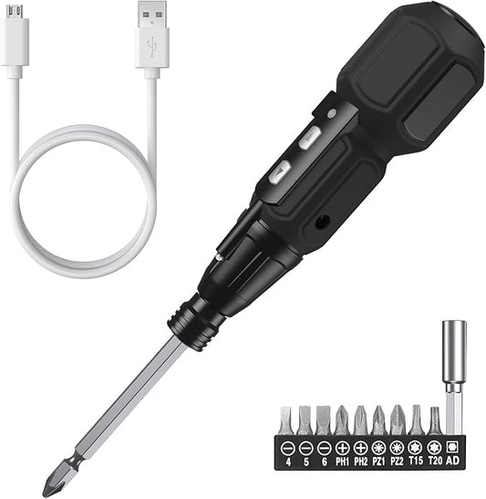 ORIA Electric Screwdriver Cordless, 12 in 1 Rechargeable Electric Screwdriver Set with 10 Bits and 1/4 inch Bit Holder, Power Repair Tool Kit with LED Lights, Charging Cable, for Phones,Toys, PC