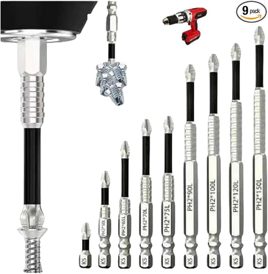 High-magnetic screwdriver drill bit set, impact driver anti-slip magnetic electric screwdriver set, upgraded strong magnetic durable screwdriver drill bit set, 25 50 65 70 90 150mm(9pcs)
