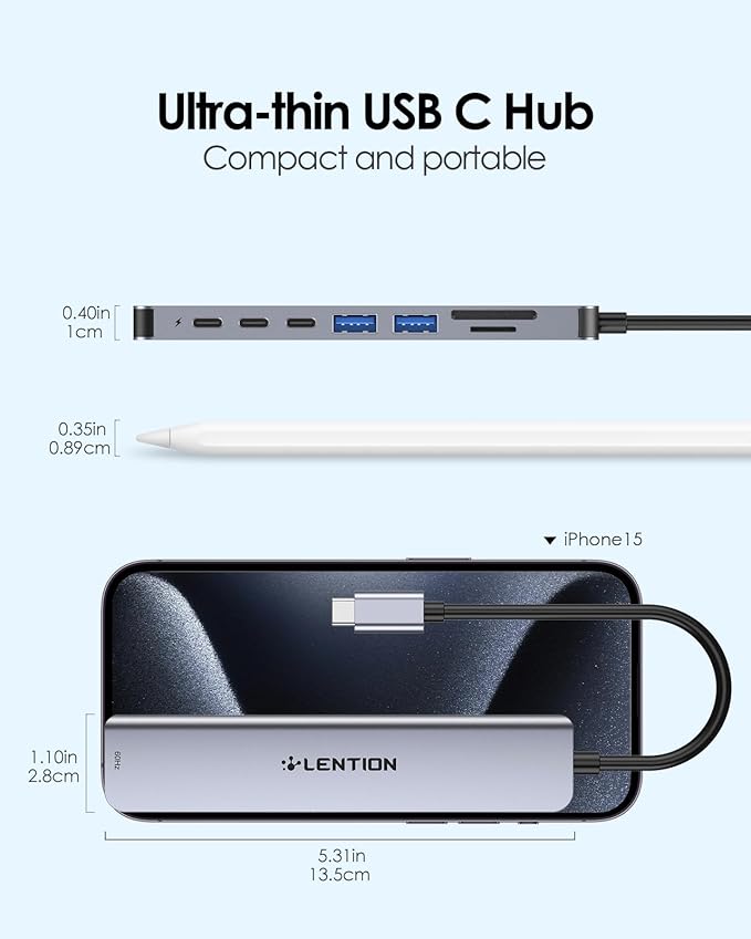 LENTION 8 in 1 USB C Hub with 4K@60Hz HDMI Adapter, 2 USB C Data & 2 USB 3.0 Port, 100W PD, SD/Micro SD Card Reader for 2016-2024 MacBook Pro M4, New Mac Air/Surface, More, (CB-CE19, Space Gray)
