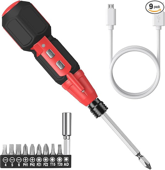 AMIR Cordless Power Screwdriver, Rechargeable Electric Screwdriver Sets, Portable Automatic Home Repair Tool Kit, Motorized Screwdriver with USB Cable and LED Lights