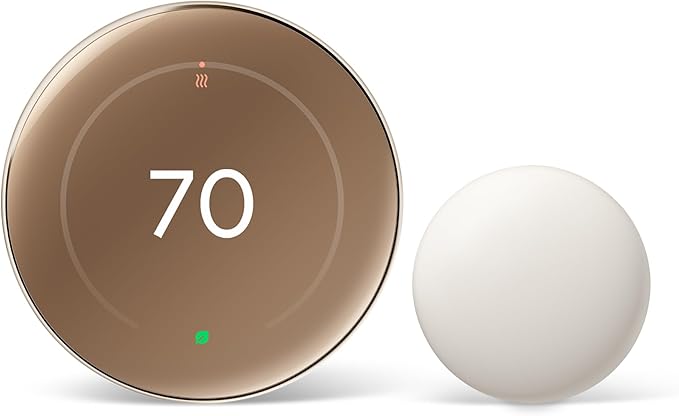 Google Nest Learning Thermostat (4th Gen, 2024) with Nest Temperature Sensor - Energy Saving Smart Thermostat - Works with Alexa, Apple HomeKit and Google Home App - Polished Gold