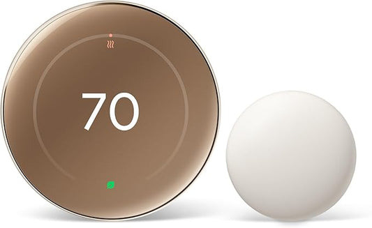 Google Nest Learning Thermostat (4th Gen, 2024) with Nest Temperature Sensor - Energy Saving Smart Thermostat - Works with Alexa, Apple HomeKit and Google Home App - Polished Gold