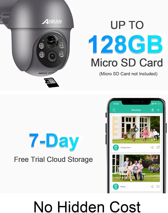 ANRAN 5MP Security Cameras Wireless Outdoor, Solar Camera Wireless with 360° View for Home Surveillance, WiFi Camera with Spotlights, PIR Detection, Color Night Vision, Siren Alarm, Q1 Max Grey