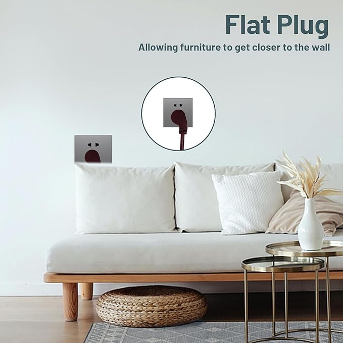 Indoor Flat Plug Brown Extension Cord 1ft, UL Listed, 16/3 SJTW 3 Prong Heavy Duty, 16 Gauge 13A Power Cord for Lights, Appliance, Home, Office