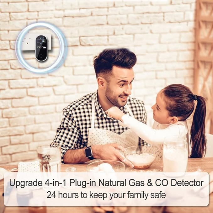 Combination Gas & Carbon Monoxide Detector Plug in Wall, WESHLGD Portable Natural Gas and Carbon Monoxide Detector for Travel, 4 in 1 CO and Gas Detector with Temperature Humidity Display - 1Pack