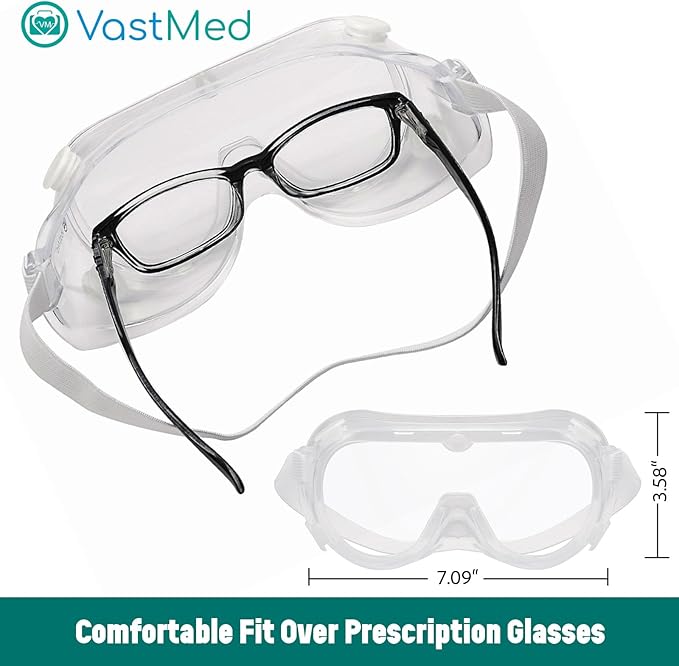 Anti-Fog Protective Safety Goggles Glasses Clear Lens Wide-Vision Adjustable Dust Goggles that Fit Over Glasses