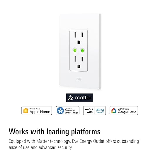 Eve Energy Outlet (Matter) – Smart Outlet & Power Meter, App & Voice Control, No Bridge, Thread, Works with Apple Home, Alexa, Google Home, SmartThings, 100% Privacy, Requires Thread Border Router