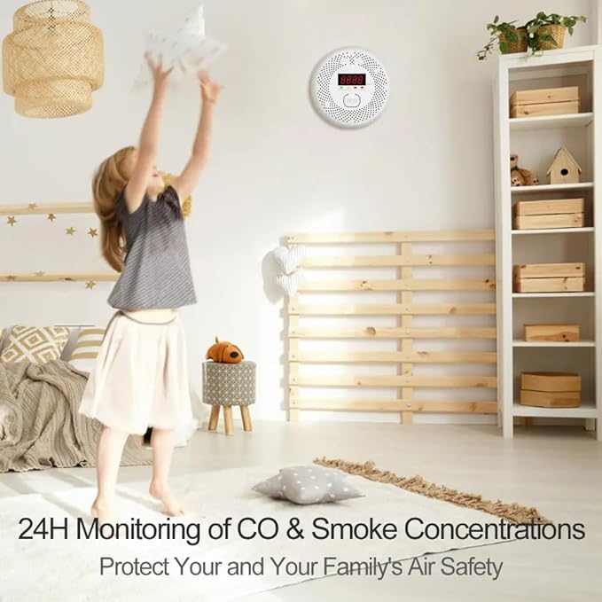 Carbon Monoxide and Smoke Detector LCD Display, Battery Powered, Dual sensors, 85dB Voice Alarm and Real-time Tracking, Suitable for Home/Kitchen/Bedroom/RV (Small Screen, 2Pack-CO&Smoke)