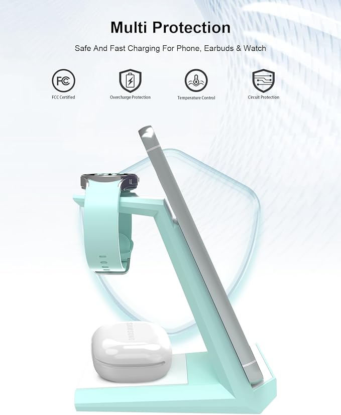 Wireless Charger for Samsung Charging Station - NANAMI 3 in 1 Android Phone Trio Multiple Devices Charger for Samsung S25 S24 S23 Ultra/Galaxy S22 /S21/Z Flip 5/Fold 5/Buds, Galaxy Watch 6/5 Pro/4